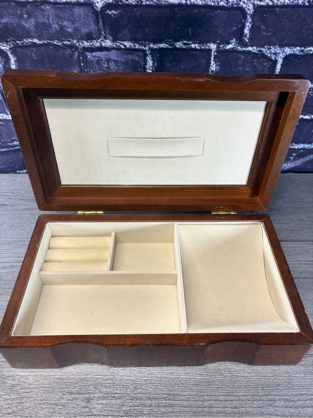 Vintage Wooden Jewelry Box Parquet Inlay Lid